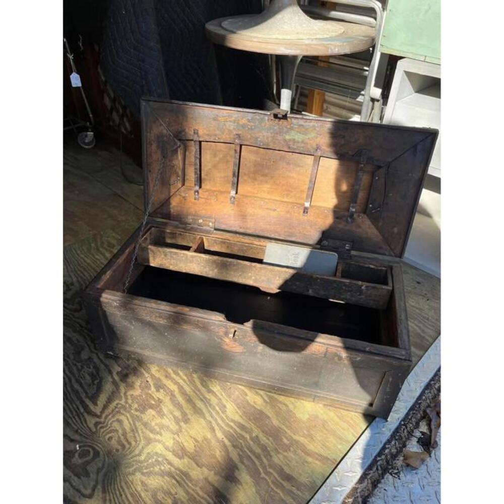 Vintage heavy wooden toolbox 1940s or earlier 27x10x12